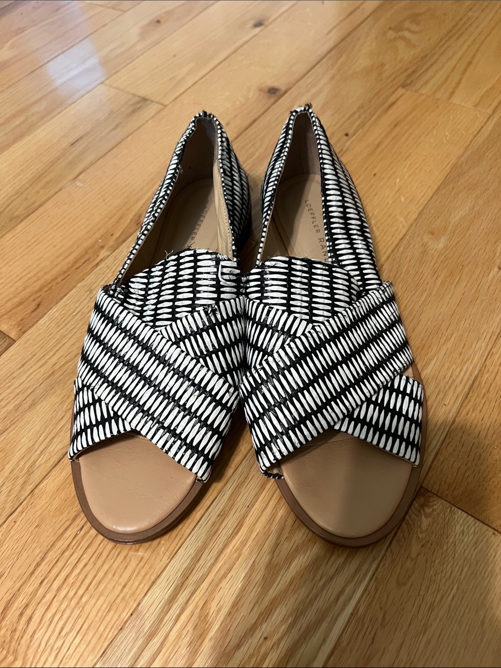 Loeffler Randall Black & White Crisscross Slip-On Sandals